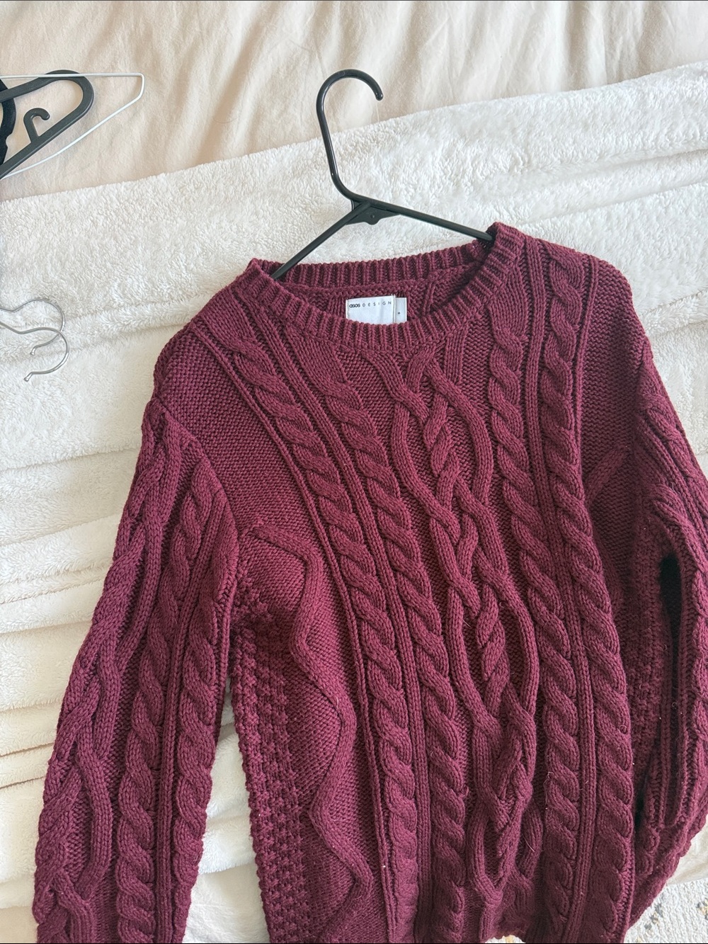 ASOS Men's Cable Knit Crewneck Sweater - Deep Burgundy